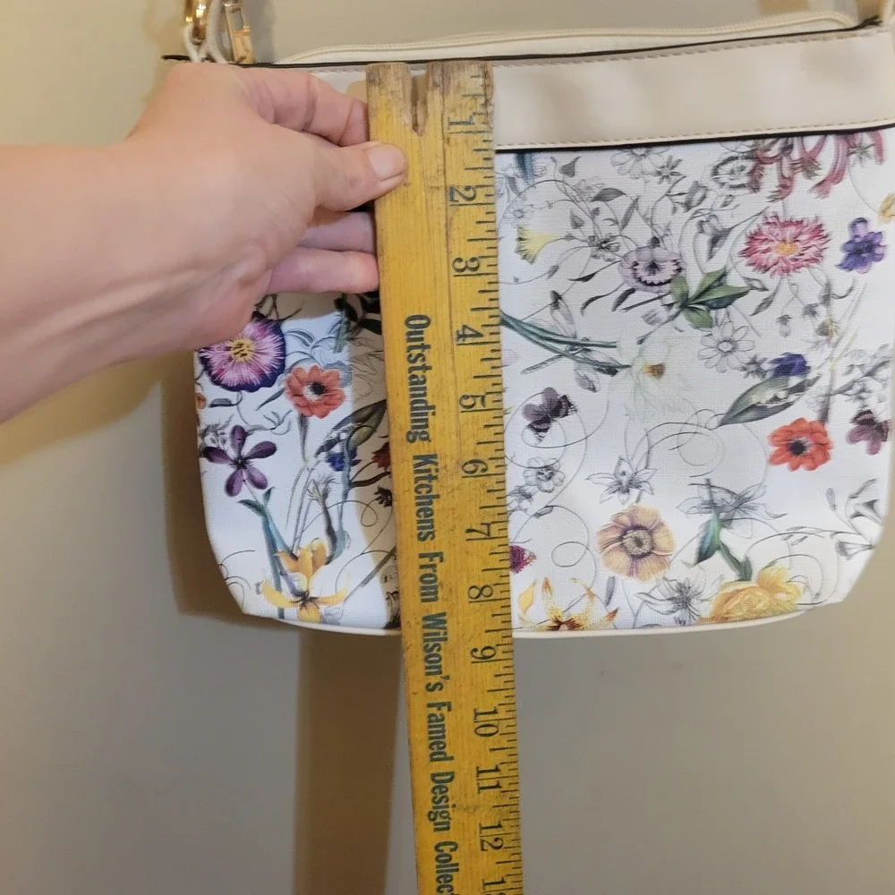 Cream Floral Hobo Bag and Crossbody Set Gold Hardware Botanical Print 2pc